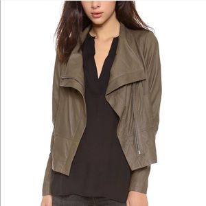 Vince Leather Scuba Jacket in Olive Green